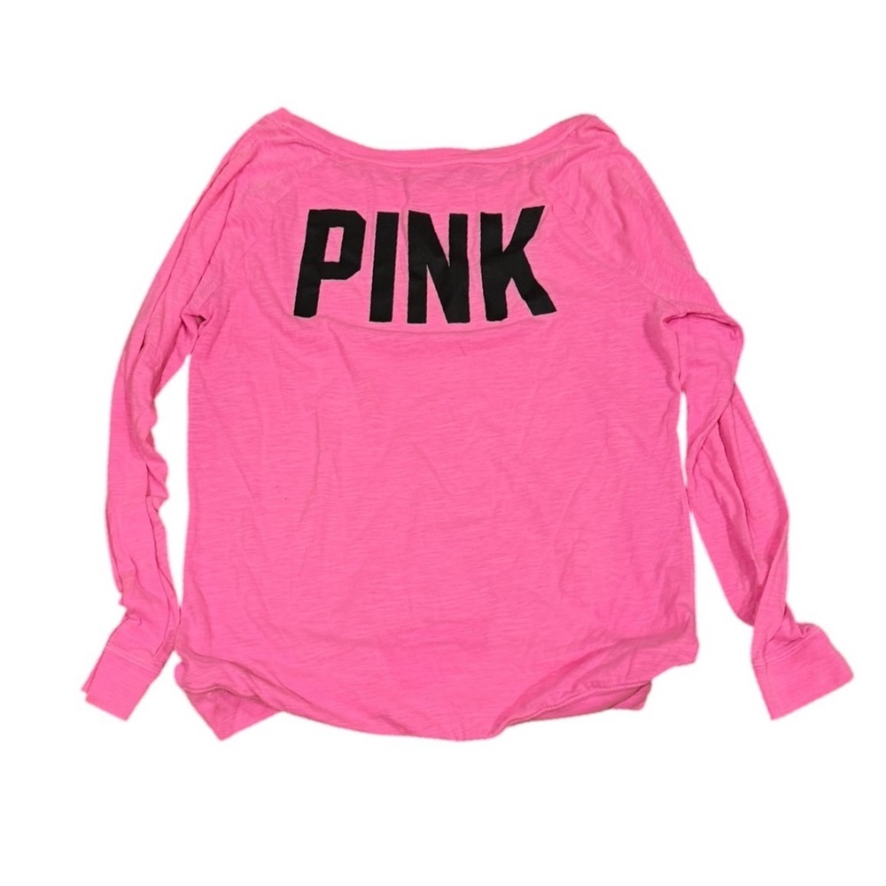 PINK Victoria's Secret Neon Pink Long Sleeve Graphic Top Small Y2K Inspo